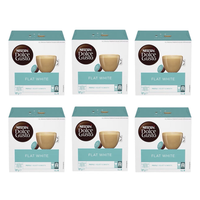 Nescafe Dolce Gusto Flat White Coffee Capsules 96 Pack (6 x 16) - Smooth & Creamy