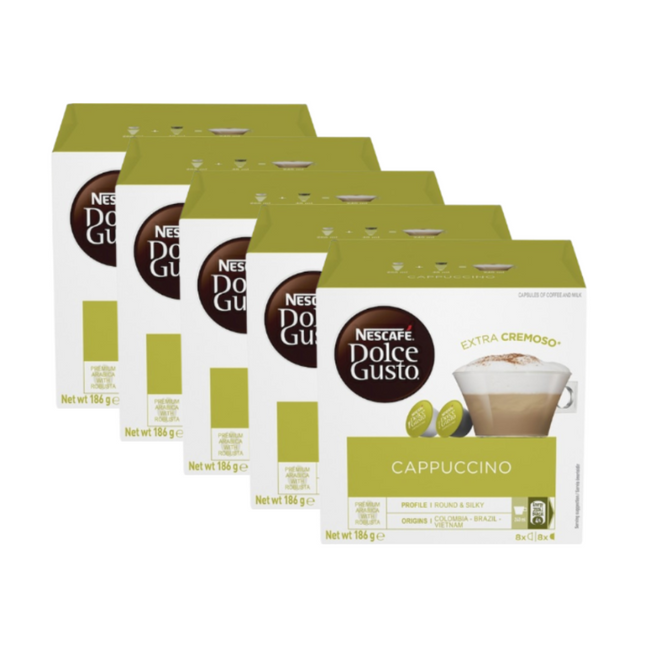 Nescafé Dolce Gusto Cappuccino Coffee Pods – 5 x 16 Pack (80 Pods Total)