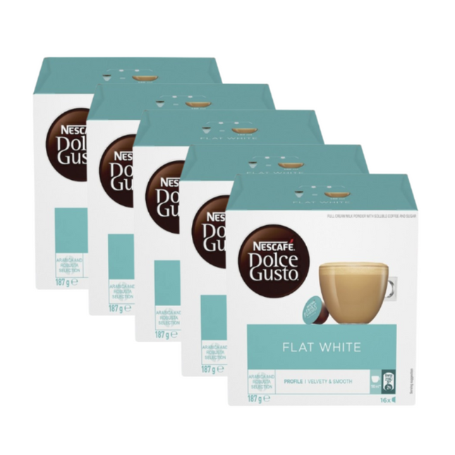 Nescafé Dolce Gusto Flat White Coffee Pods – 5 x 16 Pack (80 Pods Total)