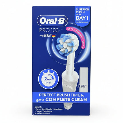 oral b pro 100 extra sensitive clean power toothbrush white