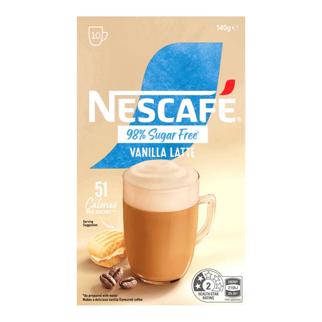 Nescafe 98% Sugar Free Vanilla Latte Coffee Sachets - 100 Pack