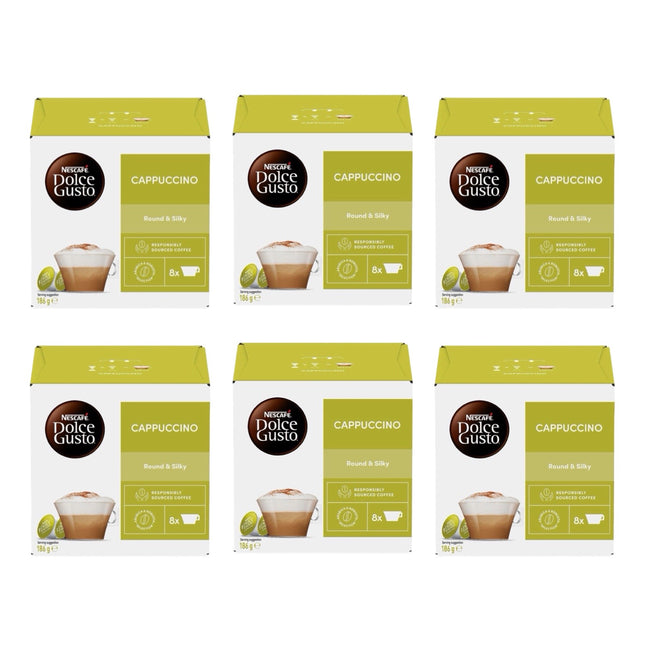 Nescafe Dolce Gusto Cappuccino Coffee Capsules 96 Pack (6 x 16) - Rich & Creamy
