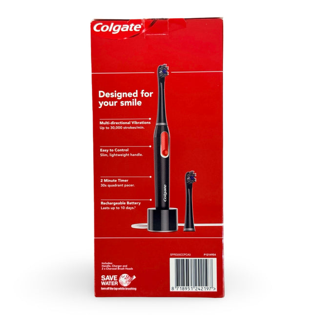 Colgate ProClinical 250R charcoal toothbrush with sonic cleaning and charcoal bristles
