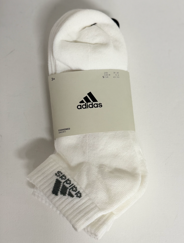 Adidas Unisex Cushioned Ankle Socks 3 Pack - White/Grey