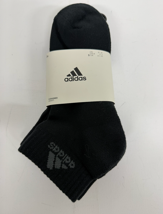 Adidas Unisex Cushioned Ankle Socks 3 Pack - Black/Grey